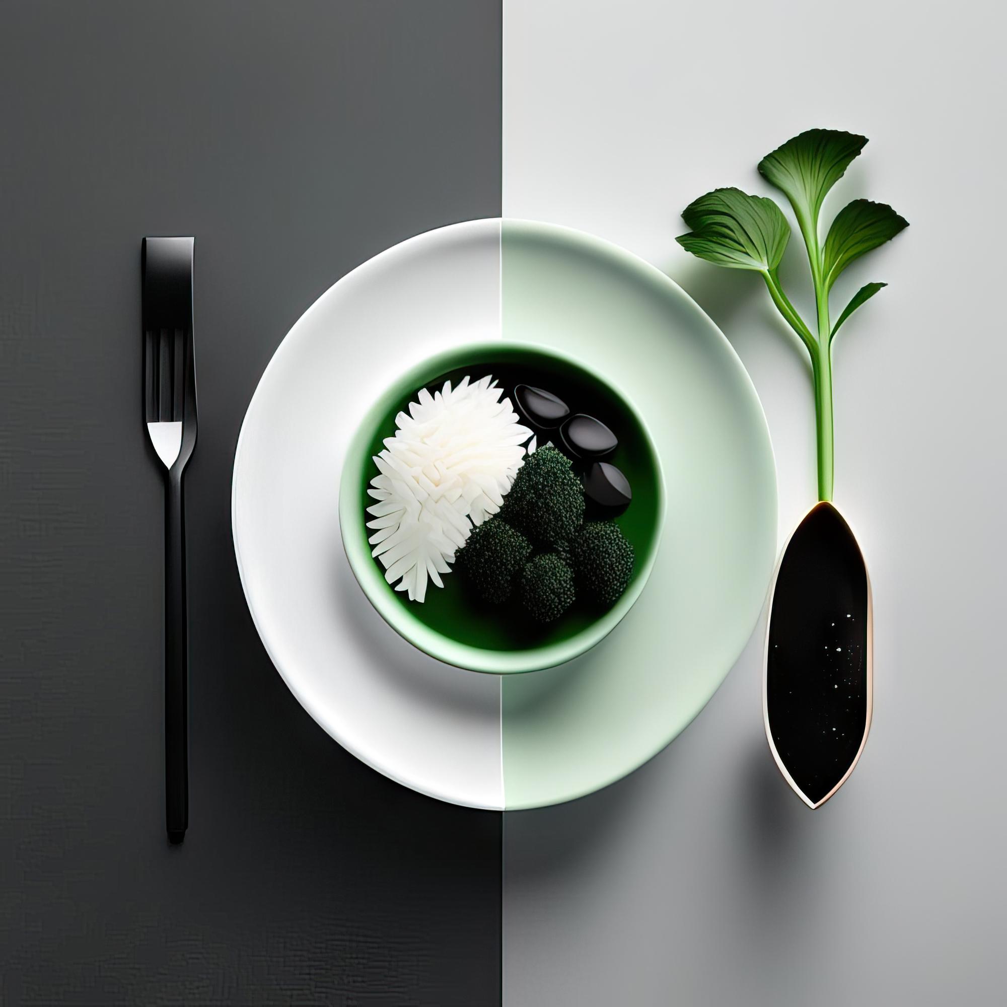 sleek plated meal with tech utensils